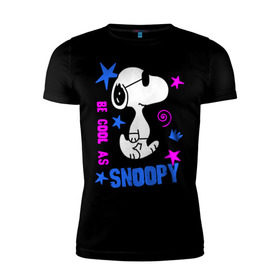 Мужская футболка премиум с принтом Be cool as Snoopy в Екатеринбурге, 92% хлопок, 8% лайкра | приталенный силуэт, круглый вырез ворота, длина до линии бедра, короткий рукав | snoopy | будь крутым как снупи | мультик | мультики | мультфильмы | снупи | собачка снупи