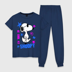 Женская пижама хлопок с принтом Be cool as Snoopy в Екатеринбурге, 100% хлопок | брюки и футболка прямого кроя, без карманов, на брюках мягкая резинка на поясе и по низу штанин | snoopy | будь крутым как снупи | мультик | мультики | мультфильмы | снупи | собачка снупи