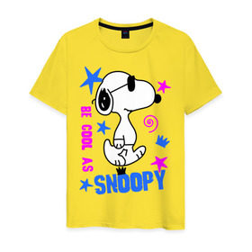 Мужская футболка хлопок с принтом Be cool as Snoopy в Екатеринбурге, 100% хлопок | прямой крой, круглый вырез горловины, длина до линии бедер, слегка спущенное плечо. | Тематика изображения на принте: snoopy | будь крутым как снупи | мультик | мультики | мультфильмы | снупи | собачка снупи