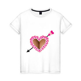 Женская футболка хлопок с принтом Грудь накладная в Екатеринбурге, 100% хлопок | прямой крой, круглый вырез горловины, длина до линии бедер, слегка спущенное плечо | бюст | грудь | девушкам | для девушек | женская грудь | накладная грудь | сердечки | сердце