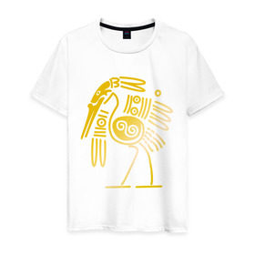 Мужская футболка хлопок с принтом золотая птица в Екатеринбурге, 100% хлопок | прямой крой, круглый вырез горловины, длина до линии бедер, слегка спущенное плечо. | египет | египетский | трайбл | узор | этнический | этно | этнос