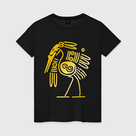 Женская футболка хлопок с принтом золотая птица в Екатеринбурге, 100% хлопок | прямой крой, круглый вырез горловины, длина до линии бедер, слегка спущенное плечо | египет | египетский | трайбл | узор | этнический | этно | этнос