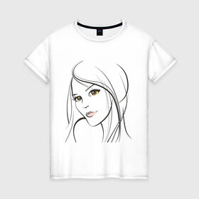 Женская футболка хлопок с принтом Эскиз женского лица в Екатеринбурге, 100% хлопок | прямой крой, круглый вырез горловины, длина до линии бедер, слегка спущенное плечо | девушка | женское лицо | карие глаза | лицо | портрет