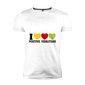 Мужская футболка премиум с принтом I Love Positive Vibrations в Екатеринбурге, 92% хлопок, 8% лайкра | приталенный силуэт, круглый вырез ворота, длина до линии бедра, короткий рукав | Тематика изображения на принте: 