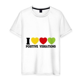 Мужская футболка хлопок с принтом I Love Positive Vibrations в Екатеринбурге, 100% хлопок | прямой крой, круглый вырез горловины, длина до линии бедер, слегка спущенное плечо. | Тематика изображения на принте: 