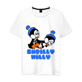 Мужская футболка хлопок с принтом shpilly willy в Екатеринбурге, 100% хлопок | прямой крой, круглый вырез горловины, длина до линии бедер, слегка спущенное плечо. | мультик | мультфильм | пингвинчики | пингвины | шпили вили