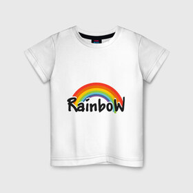 Детская футболка хлопок с принтом Радуга (надпись) в Екатеринбурге, 100% хлопок | круглый вырез горловины, полуприлегающий силуэт, длина до линии бедер | rainbow | краски | радуга | цвета