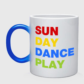 Кружка хамелеон с принтом Sun Day Dance Play в Екатеринбурге, керамика | меняет цвет при нагревании, емкость 330 мл | dance | day | play | sun | день | игра | настроение | солнце | танец