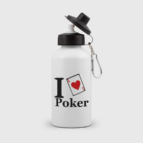 Бутылка спортивная с принтом poker love в Екатеринбурге, металл | емкость — 500 мл, в комплекте две пластиковые крышки и карабин для крепления | i love poker | poker | азартные игры | карта | название меняем на  life with pokerлюблю покер | покер | туз | туз черви | я люблю покер