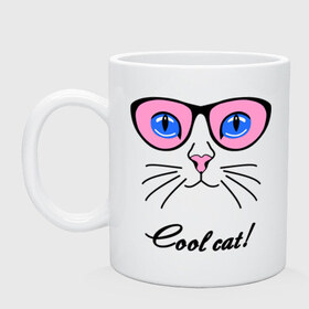 Кружка с принтом Кошка в очках (крутая кошка) в Екатеринбурге, керамика | объем — 330 мл, диаметр — 80 мм. Принт наносится на бока кружки, можно сделать два разных изображения | cool cat | девушкам | киса | кот | котенок | котик | кошка | кошка в очках | крутая кошка | кул кэт | пафос