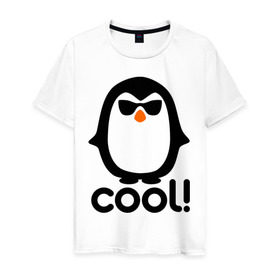 Мужская футболка хлопок с принтом Стильный клевый крутой пингвин в Екатеринбурге, 100% хлопок | прямой крой, круглый вырез горловины, длина до линии бедер, слегка спущенное плечо. | пингвин