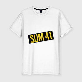 Мужская футболка премиум с принтом Панк-группа Sum-41 в Екатеринбурге, 92% хлопок, 8% лайкра | приталенный силуэт, круглый вырез ворота, длина до линии бедра, короткий рукав | punk | rock | sum 41 | логотип | музыка | панк | рок | рок группы | рок музыка