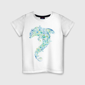 Детская футболка хлопок с принтом Абстрактный дельфин в Екатеринбурге, 100% хлопок | круглый вырез горловины, полуприлегающий силуэт, длина до линии бедер | абстрактный дельфин | дельфин | животные | морские животные | орнамент | рисунок | цветочный орнамент
