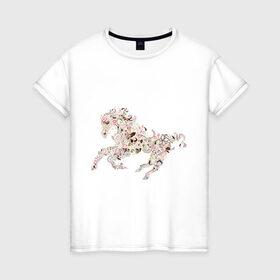 Женская футболка хлопок с принтом Абстрактная лошадка в Екатеринбурге, 100% хлопок | прямой крой, круглый вырез горловины, длина до линии бедер, слегка спущенное плечо | абстракция | животные | лошадка | лошадь | орнамент | скакун | узор