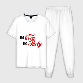 Мужская пижама хлопок с принтом No Coca No Party в Екатеринбурге, 100% хлопок | брюки и футболка прямого кроя, без карманов, на брюках мягкая резинка на поясе и по низу штанин
 | club | coca cola | party | вечеринка | клуб | клубные | кола