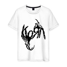 Мужская футболка хлопок с принтом Korn bones в Екатеринбурге, 100% хлопок | прямой крой, круглый вырез горловины, длина до линии бедер, слегка спущенное плечо. | korn | metal | группы | корн | логотип | метал | музыка | рок группы | рок музыка