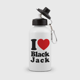 Бутылка спортивная с принтом I love black jack в Екатеринбурге, металл | емкость — 500 мл, в комплекте две пластиковые крышки и карабин для крепления | 21 | black jack | i love | i love black jack | блэк джек | карточный игры | карты | покер | я люблю