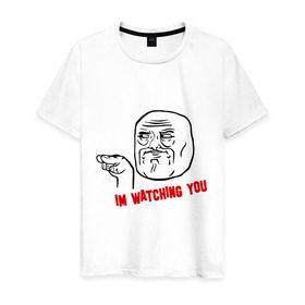 Мужская футболка хлопок с принтом Im watching you в Екатеринбурге, 100% хлопок | прямой крой, круглый вырез горловины, длина до линии бедер, слегка спущенное плечо. | я слежу за тобой