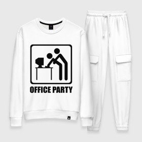 Женский костюм хлопок с принтом Office Party в Екатеринбурге, 100% хлопок | на свитшоте круглая горловина, мягкая резинка по низу. Брюки заужены к низу, на них два вида карманов: два 