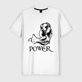 Мужская футболка премиум с принтом Power Man в Екатеринбурге, 92% хлопок, 8% лайкра | приталенный силуэт, круглый вырез ворота, длина до линии бедра, короткий рукав | бицепс | бицуха | железо | качалка | качалочка | качаться | качок | мускулы | мышцы | тренажерка | штанга