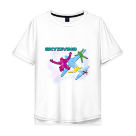 Мужская футболка хлопок Oversize с принтом SkyDiving принт в Екатеринбурге, 100% хлопок | свободный крой, круглый ворот, “спинка” длиннее передней части | sky diving | воздушный | параплан | парашут | парашют | прыжки | самолет | скай дайвинг | скайдайвинг