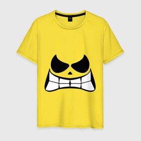 Мужская футболка хлопок с принтом Смайл жуткий в Екатеринбурге, 100% хлопок | прямой крой, круглый вырез горловины, длина до линии бедер, слегка спущенное плечо. | smile | злой  смайл | зубастик | зубастый смайл | смайл