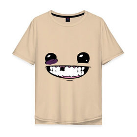 Мужская футболка хлопок Oversize с принтом Super Meat Boy: Face в Екатеринбурге, 100% хлопок | свободный крой, круглый ворот, “спинка” длиннее передней части | Тематика изображения на принте: зубастик | зубы | игра | компьютерные игры | лицо | рожа | рожица