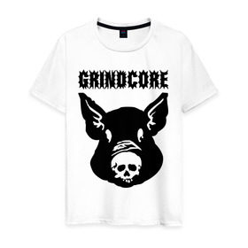 Мужская футболка хлопок с принтом Grindcore (pig) в Екатеринбурге, 100% хлопок | прямой крой, круглый вырез горловины, длина до линии бедер, слегка спущенное плечо. | grindcore | gringcore | metal | rock | trash | гpайндкор | метал | рок музыка | треш | трэш