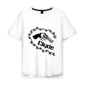 Мужская футболка хлопок Oversize с принтом Clyde в Екатеринбурге, 100% хлопок | свободный крой, круглый ворот, “спинка” длиннее передней части | clyde | бонни и клайд | для влюбленных | для двоих | клайд | парные | пистолет | револьвер
