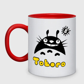 Кружка двухцветная с принтом Totoro тоторо в Екатеринбурге, керамика | объем — 330 мл, диаметр — 80 мм. Цветная ручка и кайма сверху, в некоторых цветах — вся внутренняя часть | Тематика изображения на принте: 