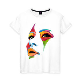 Женская футболка хлопок с принтом цветное лицо в Екатеринбурге, 100% хлопок | прямой крой, круглый вырез горловины, длина до линии бедер, слегка спущенное плечо | colors | глаза | девушкам | для девушек | краски | лицо | цвета