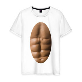 Мужская футболка хлопок с принтом мужское тело в Екатеринбурге, 100% хлопок | прямой крой, круглый вырез горловины, длина до линии бедер, слегка спущенное плечо. | мышцы | обнаженное тело | пресс
