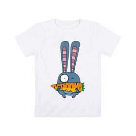 Детская футболка хлопок с принтом заяц с морковкой в Екатеринбурге, 100% хлопок | круглый вырез горловины, полуприлегающий силуэт, длина до линии бедер | животные | зайчик | заяц | заяц с морковкой | морковка