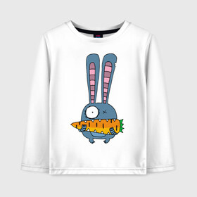 Детский лонгслив хлопок с принтом заяц с морковкой в Екатеринбурге, 100% хлопок | круглый вырез горловины, полуприлегающий силуэт, длина до линии бедер | животные | зайчик | заяц | заяц с морковкой | морковка