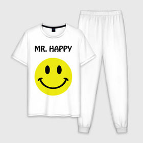 Мужская пижама хлопок с принтом мистер счастье в Екатеринбурге, 100% хлопок | брюки и футболка прямого кроя, без карманов, на брюках мягкая резинка на поясе и по низу штанин
 | happy | mr. happy | smile | мистер хэппи | рожица | смайл | смайлик | счастье