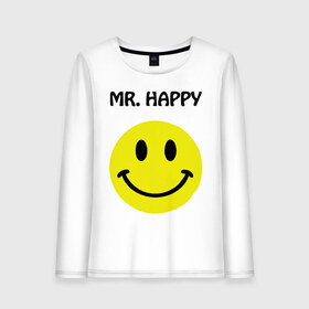 Женский лонгслив хлопок с принтом мистер счастье в Екатеринбурге, 100% хлопок |  | happy | mr. happy | smile | мистер хэппи | рожица | смайл | смайлик | счастье