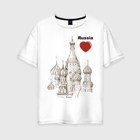 Женская футболка хлопок Oversize с принтом Люблю Россию (Кремль) в Екатеринбурге, 100% хлопок | свободный крой, круглый ворот, спущенный рукав, длина до линии бедер
 | moscow | russia | государство | москва | патриот | родина | россия | страна | я русский