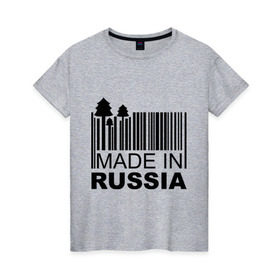 Женская футболка хлопок с принтом Made in Russia штрихкод в Екатеринбурге, 100% хлопок | прямой крой, круглый вырез горловины, длина до линии бедер, слегка спущенное плечо | made in russia | сделано в россии | че2012 | штрих код | штрихкод | я русский