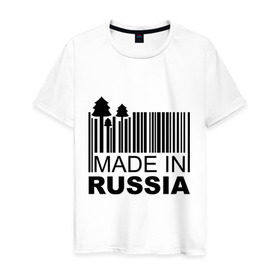 Мужская футболка хлопок с принтом Made in Russia штрихкод в Екатеринбурге, 100% хлопок | прямой крой, круглый вырез горловины, длина до линии бедер, слегка спущенное плечо. | made in russia | сделано в россии | че2012 | штрих код | штрихкод | я русский
