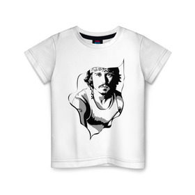 Детская футболка хлопок с принтом Джонни Депп в Екатеринбурге, 100% хлопок | круглый вырез горловины, полуприлегающий силуэт, длина до линии бедер | Тематика изображения на принте: depp | johnny