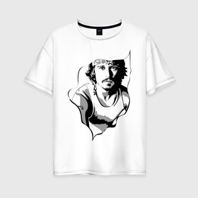 Женская футболка хлопок Oversize с принтом Джонни Депп в Екатеринбурге, 100% хлопок | свободный крой, круглый ворот, спущенный рукав, длина до линии бедер
 | depp | johnny