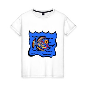 Женская футболка хлопок с принтом Рыба принт в Екатеринбурге, 100% хлопок | прямой крой, круглый вырез горловины, длина до линии бедер, слегка спущенное плечо | знаки зодиак | зодиак | рыба | рыбалка | рыбка | рыбы