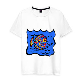 Мужская футболка хлопок с принтом Рыба принт в Екатеринбурге, 100% хлопок | прямой крой, круглый вырез горловины, длина до линии бедер, слегка спущенное плечо. | знаки зодиак | зодиак | рыба | рыбалка | рыбка | рыбы