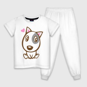 Детская пижама хлопок с принтом Doggy in love в Екатеринбурге, 100% хлопок |  брюки и футболка прямого кроя, без карманов, на брюках мягкая резинка на поясе и по низу штанин
 | Тематика изображения на принте: влюбленная собака | дог | пес | собака | собачка | щенок