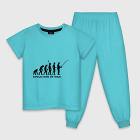 Детская пижама хлопок с принтом Рыбак. Эволюция в Екатеринбурге, 100% хлопок |  брюки и футболка прямого кроя, без карманов, на брюках мягкая резинка на поясе и по низу штанин
 | Тематика изображения на принте: рыба | рыбак | рыбалка | удочка | эволюция