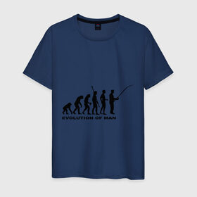 Мужская футболка хлопок с принтом Рыбак. Эволюция в Екатеринбурге, 100% хлопок | прямой крой, круглый вырез горловины, длина до линии бедер, слегка спущенное плечо. | рыба | рыбак | рыбалка | удочка | эволюция