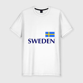 Мужская футболка премиум с принтом Сборная Швеции - 10 в Екатеринбурге, 92% хлопок, 8% лайкра | приталенный силуэт, круглый вырез ворота, длина до линии бедра, короткий рукав | Тематика изображения на принте: football | сборная швеции | флаг швеции | футбол | швеция