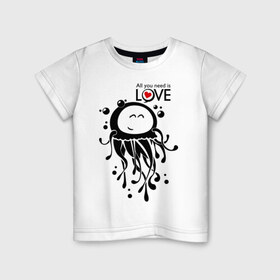 Детская футболка хлопок с принтом Влюбленная медуза в Екатеринбурге, 100% хлопок | круглый вырез горловины, полуприлегающий силуэт, длина до линии бедер | love | влюбленная медуза | любовь | медуза