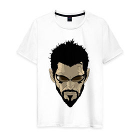Мужская футболка хлопок с принтом Deus Ex Human Revolution - Adam Jensen в Екатеринбурге, 100% хлопок | прямой крой, круглый вырез горловины, длина до линии бедер, слегка спущенное плечо. | адам дженсен | игры | компьютерные игры | персонаж