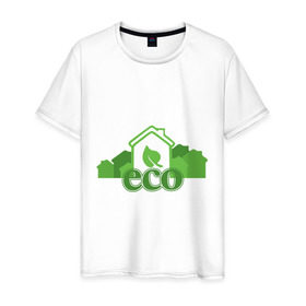 Мужская футболка хлопок с принтом eco в Екатеринбурге, 100% хлопок | прямой крой, круглый вырез горловины, длина до линии бедер, слегка спущенное плечо. | eco | зеленые технологии | зелень | планета | чистота | эко | экология